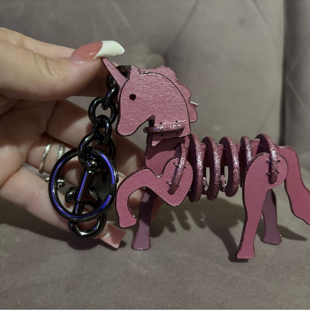 COACH Unicorn Small Leather Puzzle Bag Charm Key Chain Pink Primrose 4x4" NEW - Picture 3 of 12